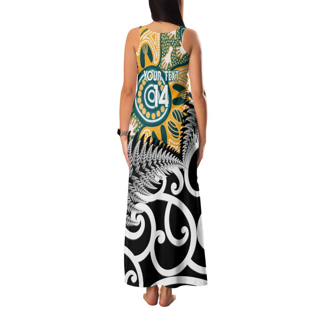 New Zealand Australia Rugby Custom Family Matching Tank Maxi Dress and Hawaiian Shirt Wallabies Aboriginal All Black Maori Tiki Together - Polynesian Pride
