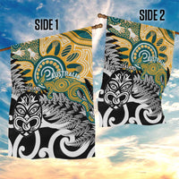 New Zealand Australia Rugby Garden Flag Wallabies Aboriginal All Black Maori Tiki Together - Polynesian Pride
