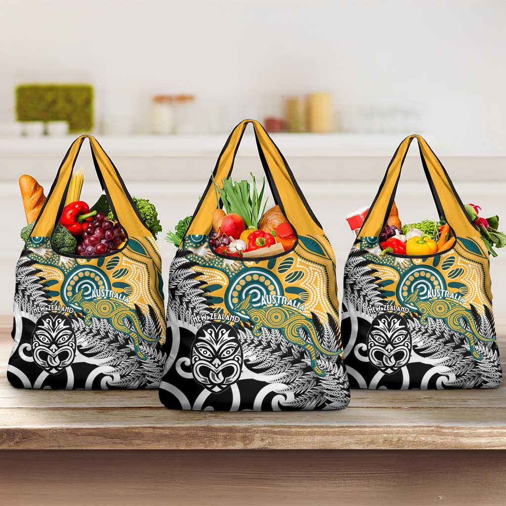 New Zealand Australia Rugby Grocery Bag Wallabies Aboriginal All Black Maori Tiki Together - Polynesian Pride