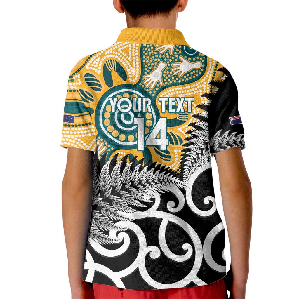 New Zealand Australia Rugby Custom Kid Polo Shirt Wallabies Aboriginal All Black Maori Tiki Together - Polynesian Pride