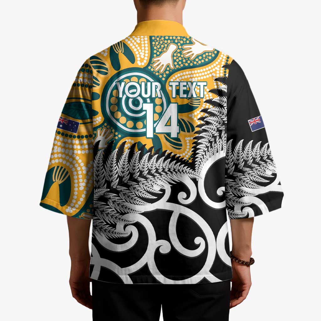 New Zealand Australia Rugby Custom Kimono Wallabies Aboriginal All Black Maori Tiki Together - Polynesian Pride