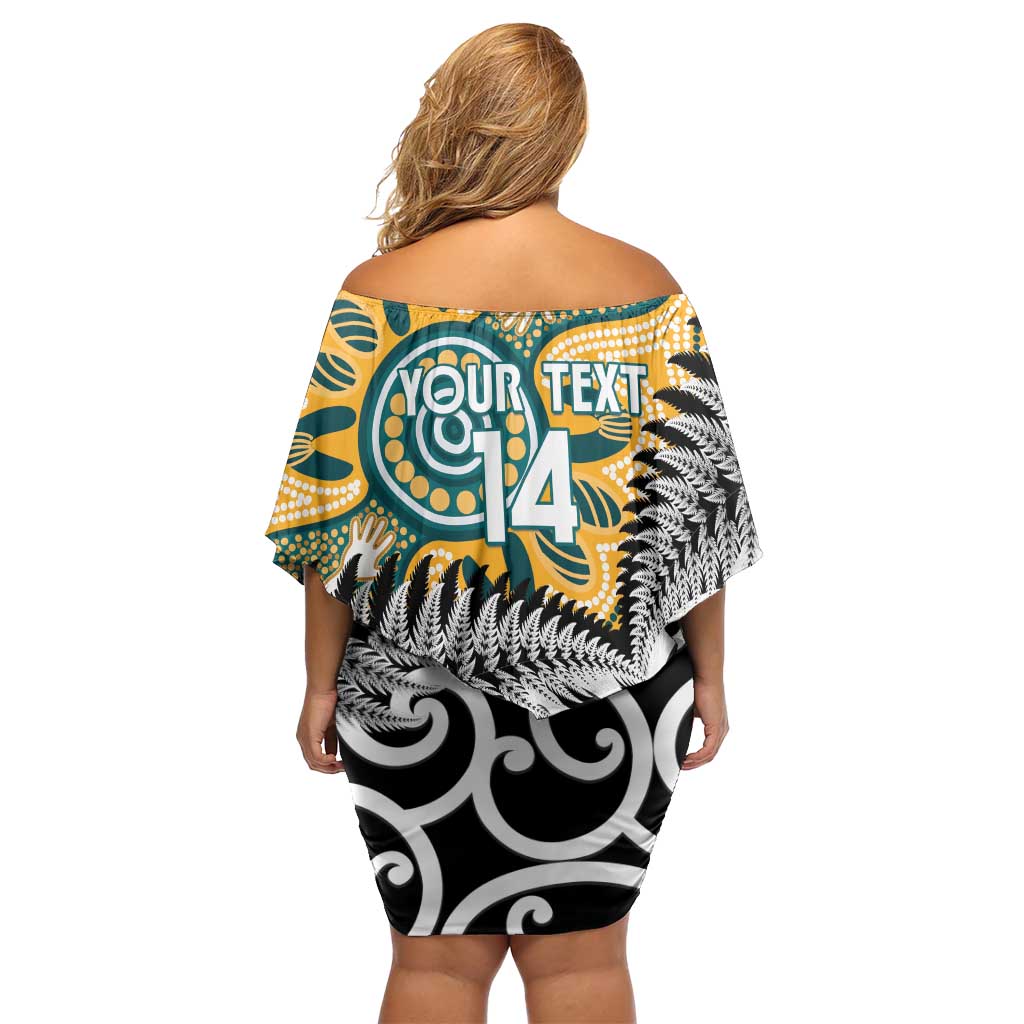 New Zealand Australia Rugby Custom Off Shoulder Short Dress Wallabies Aboriginal All Black Maori Tiki Together - Polynesian Pride