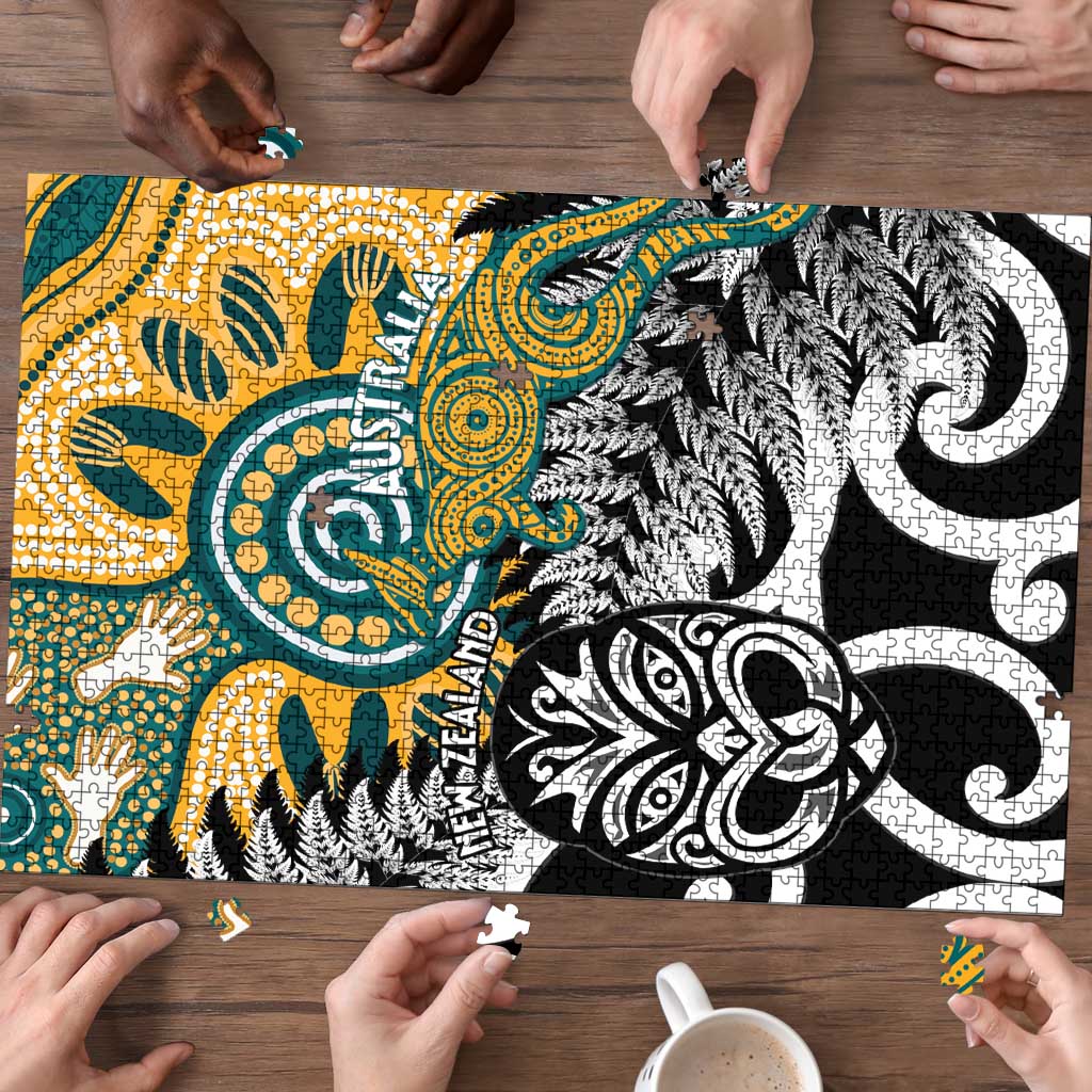 New Zealand Australia Rugby Puzzle Wallabies Aboriginal All Black Maori Tiki Together - Polynesian Pride