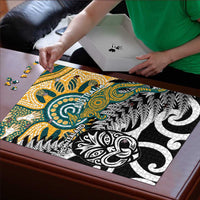 New Zealand Australia Rugby Puzzle Wallabies Aboriginal All Black Maori Tiki Together - Polynesian Pride