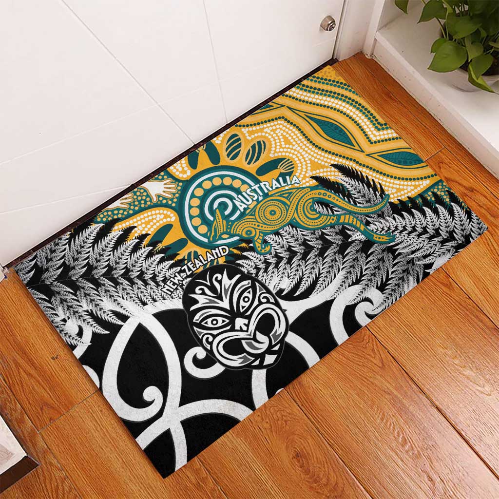 New Zealand Australia Rugby Rubber Doormat Wallabies Aboriginal All Black Maori Tiki Together - Polynesian Pride
