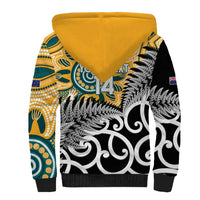 New Zealand Australia Rugby Custom Sherpa Hoodie Wallabies Aboriginal All Black Maori Tiki Together - Polynesian Pride