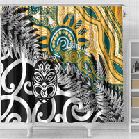 New Zealand Australia Rugby Shower Curtain Wallabies Aboriginal All Black Maori Tiki Together - Polynesian Pride