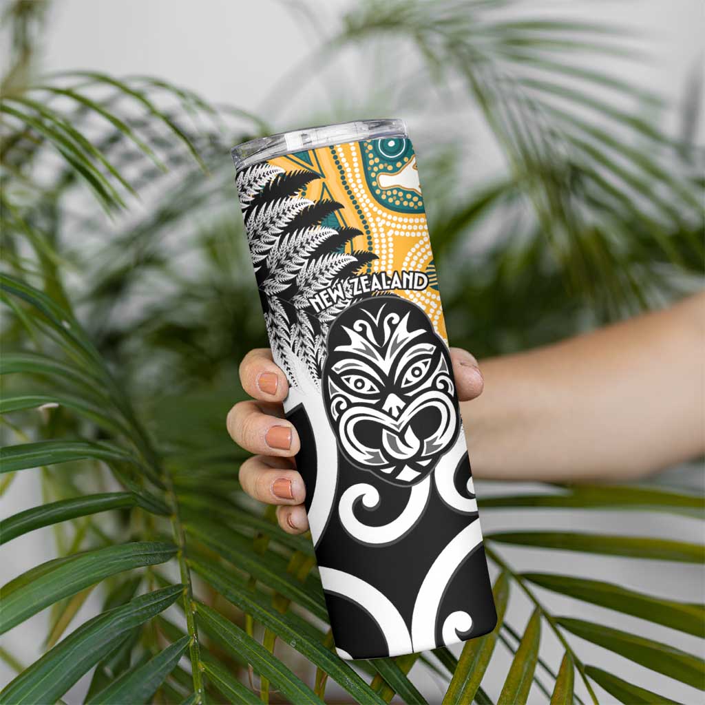 New Zealand Australia Rugby Skinny Tumbler Wallabies Aboriginal All Black Maori Tiki Together - Polynesian Pride