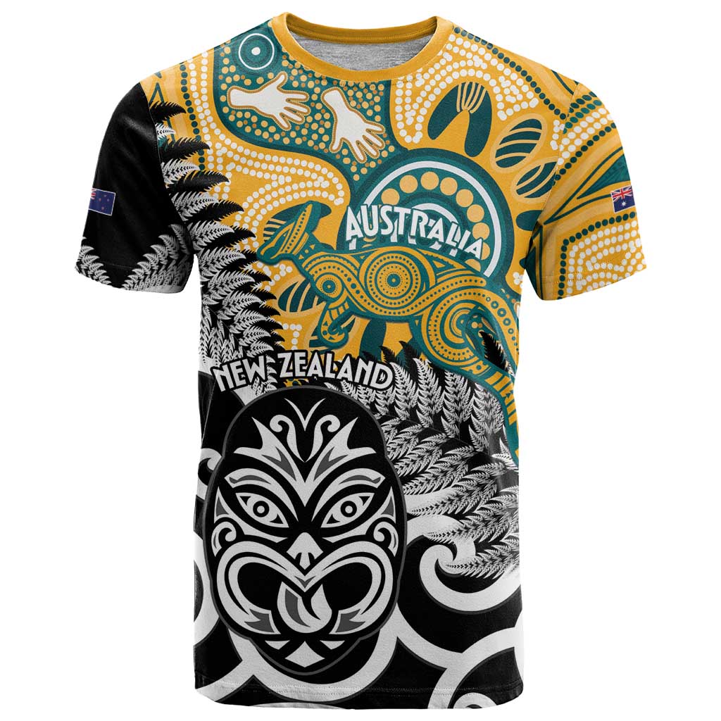 New Zealand Australia Rugby Custom T Shirt Wallabies Aboriginal All Black Maori Tiki Together - Polynesian Pride