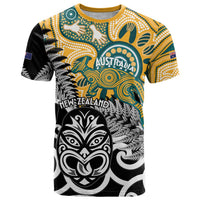 New Zealand Australia Rugby Custom T Shirt Wallabies Aboriginal All Black Maori Tiki Together - Polynesian Pride