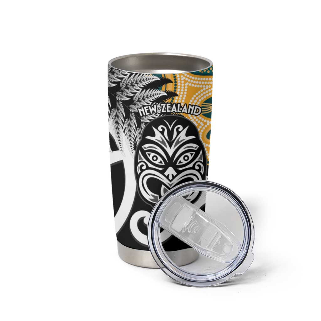 New Zealand Australia Rugby Tumbler Cup Wallabies Aboriginal All Black Maori Tiki Together - Polynesian Pride