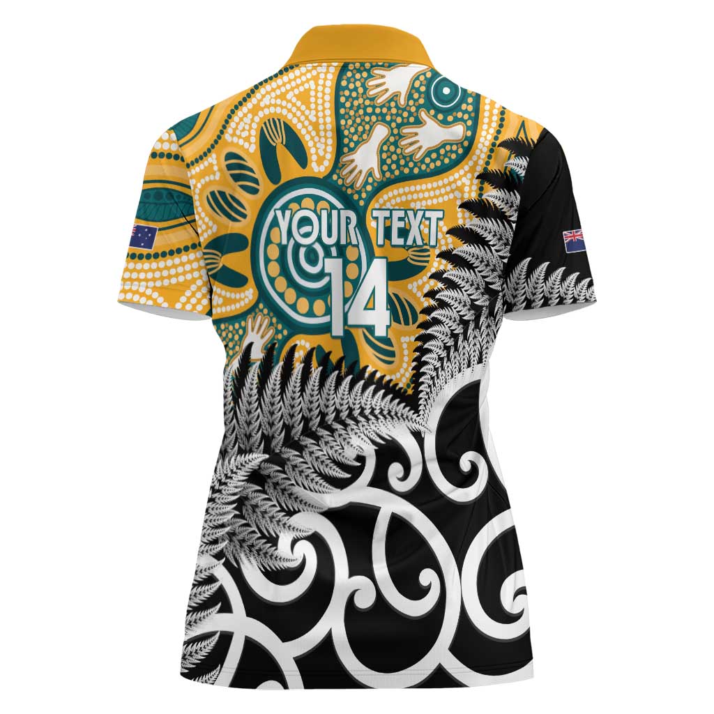 New Zealand Australia Rugby Custom Women Polo Shirt Wallabies Aboriginal All Black Maori Tiki Together - Polynesian Pride