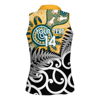 New Zealand Australia Rugby Custom Women Sleeveless Polo Shirt Wallabies Aboriginal All Black Maori Tiki Together - Polynesian Pride