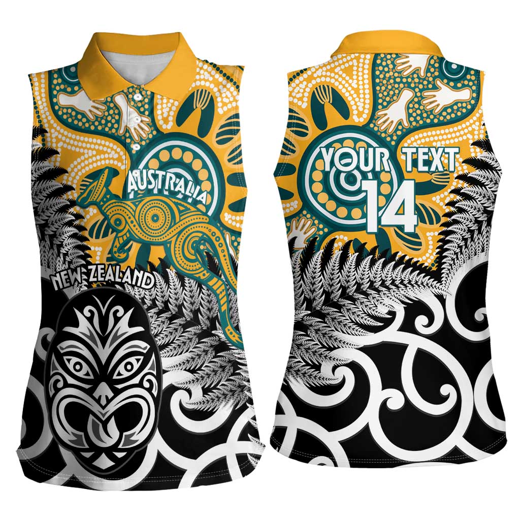New Zealand Australia Rugby Custom Women Sleeveless Polo Shirt Wallabies Aboriginal All Black Maori Tiki Together - Polynesian Pride