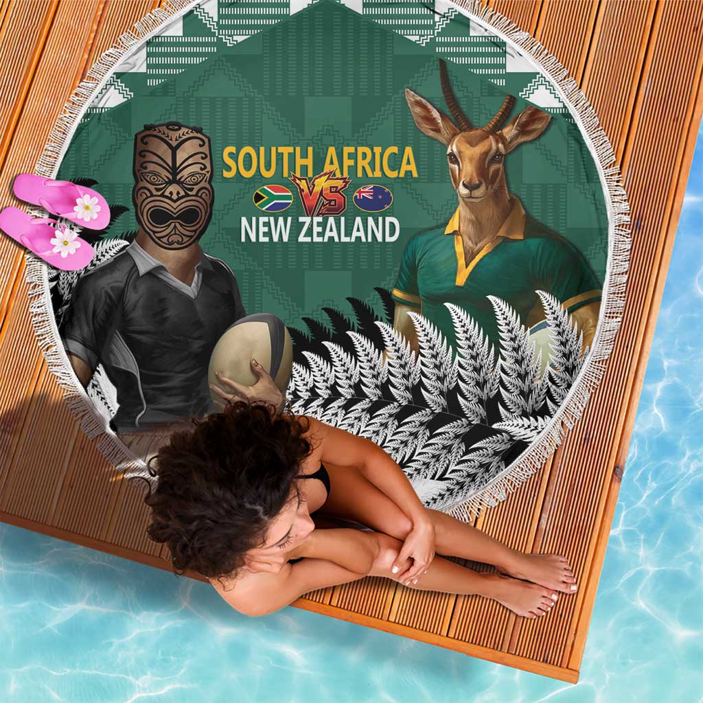 New Zealand South Africa Rugby Beach Blanket Springboks Kente All Black Maori Together - Polynesian Pride