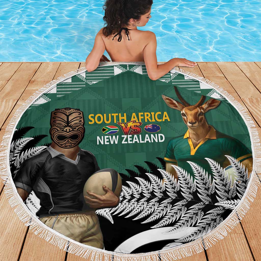 New Zealand South Africa Rugby Beach Blanket Springboks Kente All Black Maori Together - Polynesian Pride