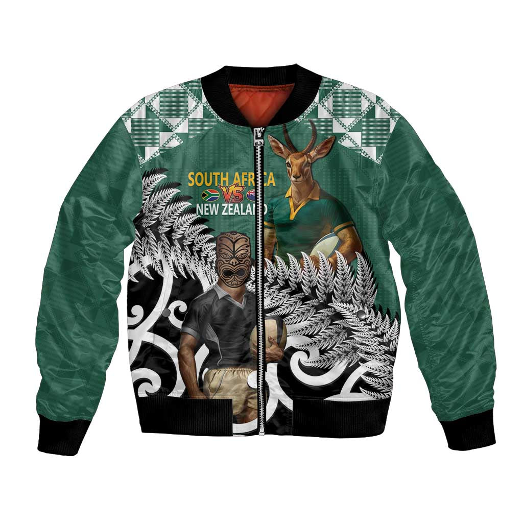 New Zealand South Africa Rugby Custom Bomber Jacket Springboks Kente All Black Maori Together - Polynesian Pride