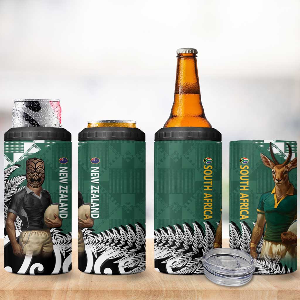 New Zealand South Africa Rugby 4 in 1 Can Cooler Tumbler Springboks Kente All Black Maori Together - Polynesian Pride