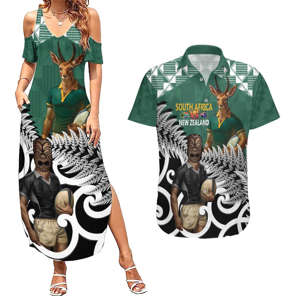 New Zealand South Africa Rugby Custom Couples Matching Summer Maxi Dress and Hawaiian Shirt Springboks Kente All Black Maori Together - Polynesian Pride