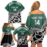 New Zealand South Africa Rugby Custom Family Matching Off Shoulder Short Dress and Hawaiian Shirt Springboks Kente All Black Maori Together - Polynesian Pride