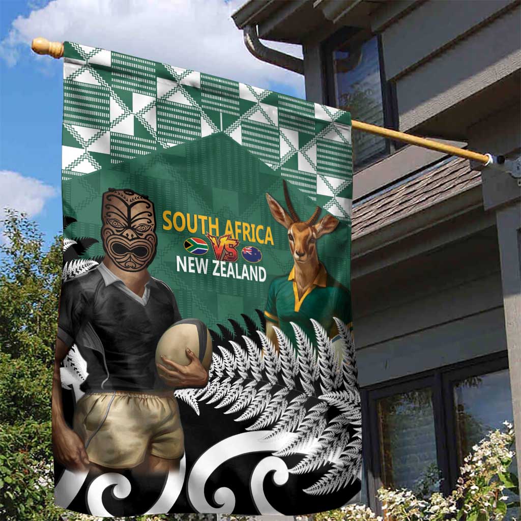 New Zealand South Africa Rugby Garden Flag Springboks Kente All Black Maori Together - Polynesian Pride