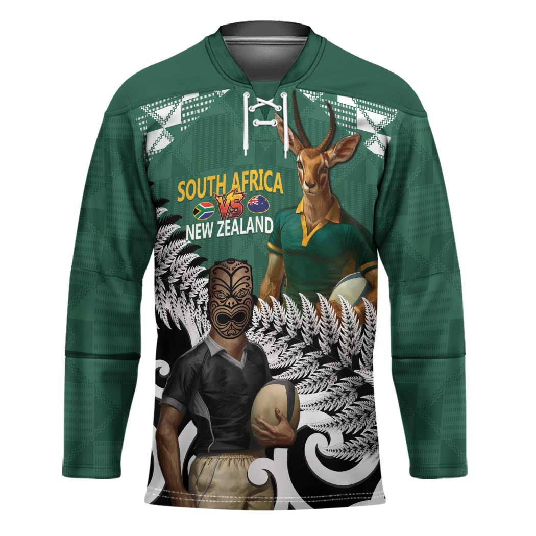 New Zealand South Africa Rugby Custom Hockey Jersey Springboks Kente All Black Maori Together - Polynesian Pride