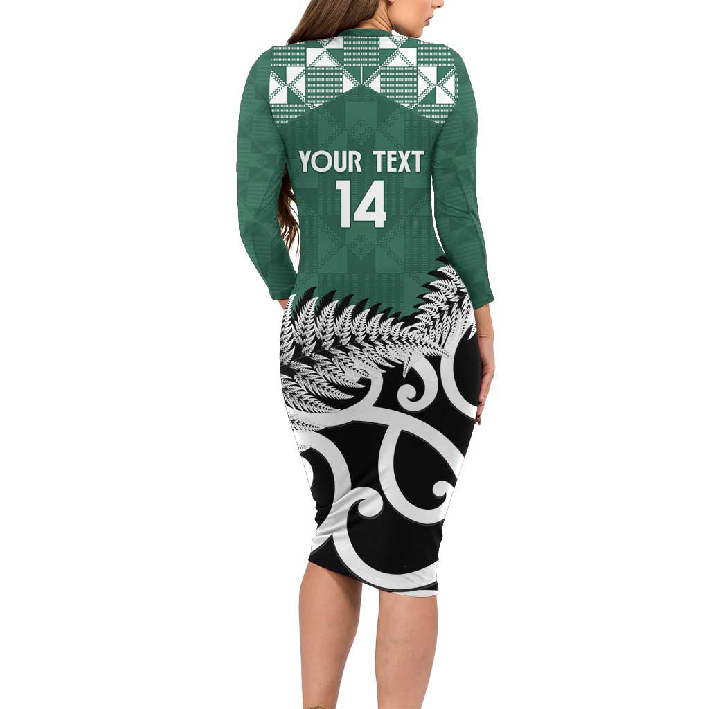 New Zealand South Africa Rugby Custom Long Sleeve Bodycon Dress Springboks Kente All Black Maori Together - Polynesian Pride