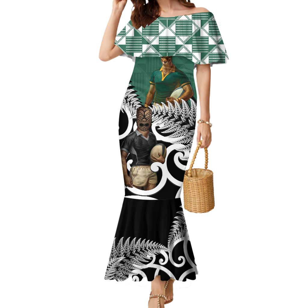 New Zealand South Africa Rugby Custom Mermaid Dress Springboks Kente All Black Maori Together - Polynesian Pride