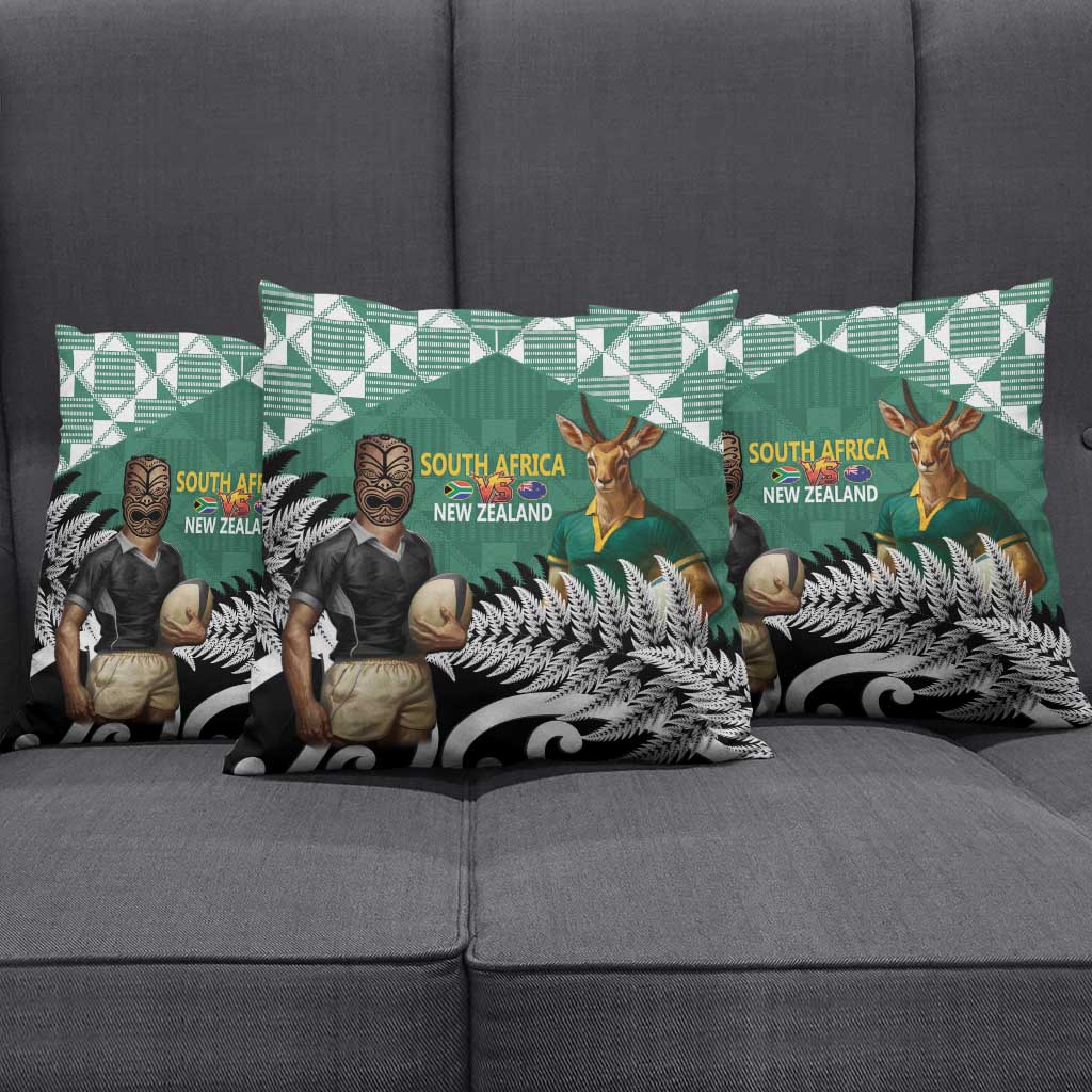 New Zealand South Africa Rugby Pillow Cover Springboks Kente All Black Maori Together - Polynesian Pride