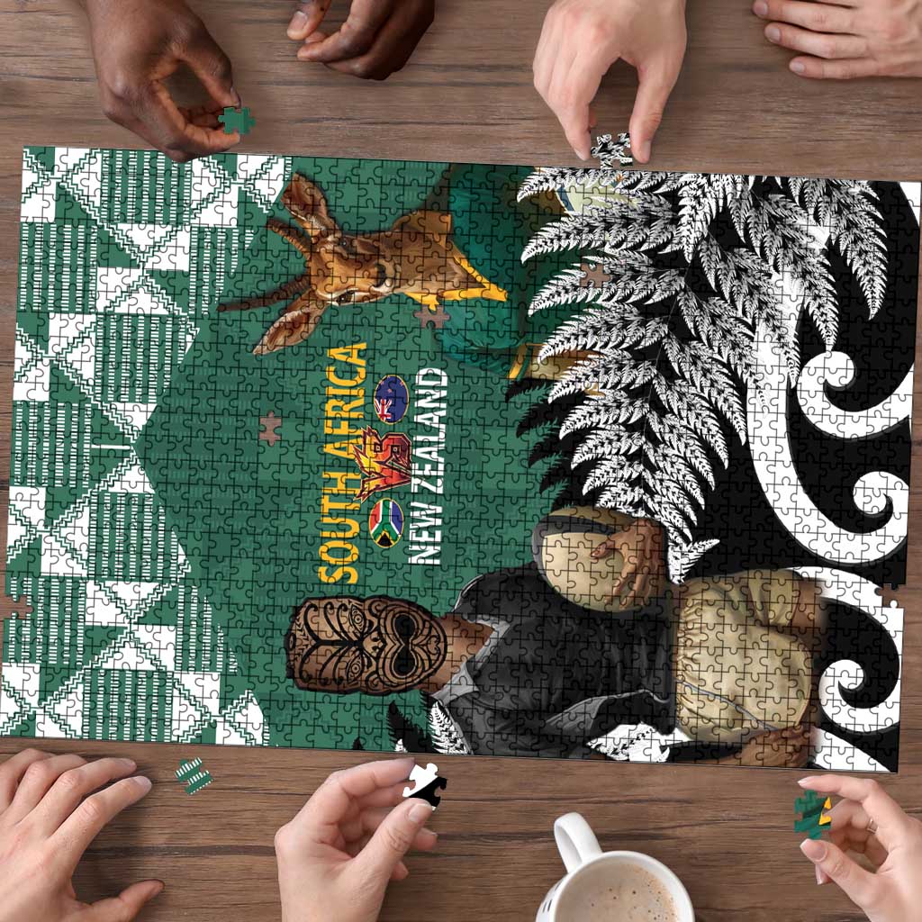 New Zealand South Africa Rugby Puzzle Springboks Kente All Black Maori Together - Polynesian Pride