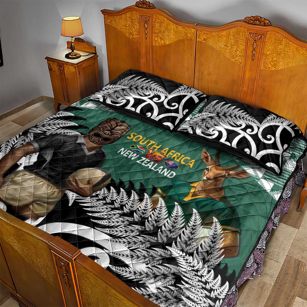 New Zealand South Africa Rugby Quilt Bed Set Springboks Kente All Black Maori Together - Polynesian Pride