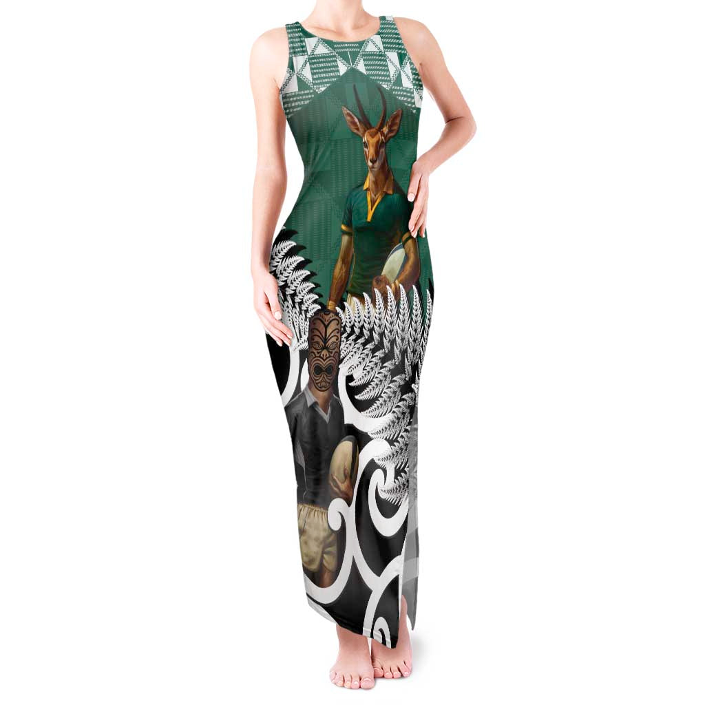New Zealand South Africa Rugby Custom Tank Maxi Dress Springboks Kente All Black Maori Together - Polynesian Pride