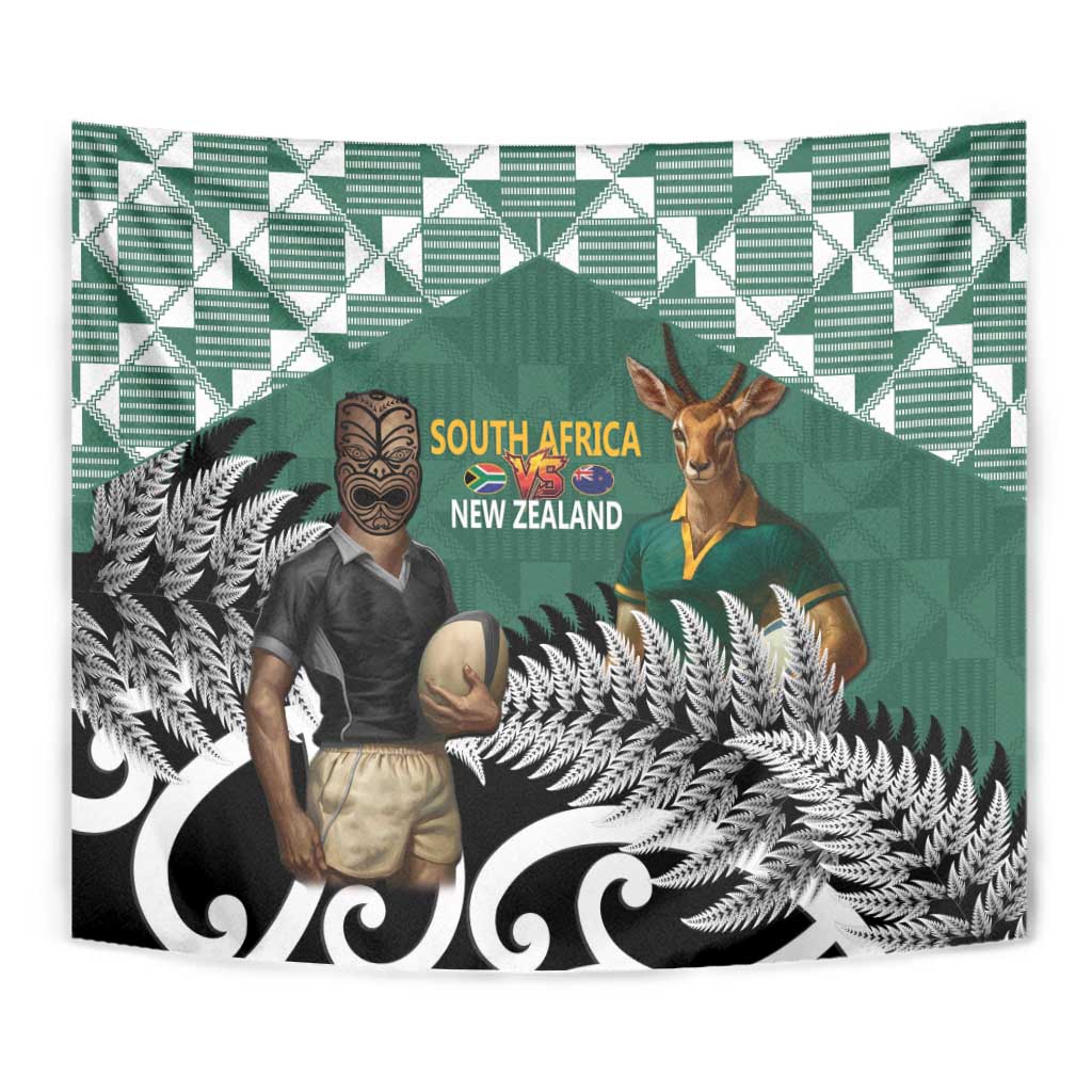 New Zealand South Africa Rugby Tapestry Springboks Kente All Black Maori Together - Polynesian Pride