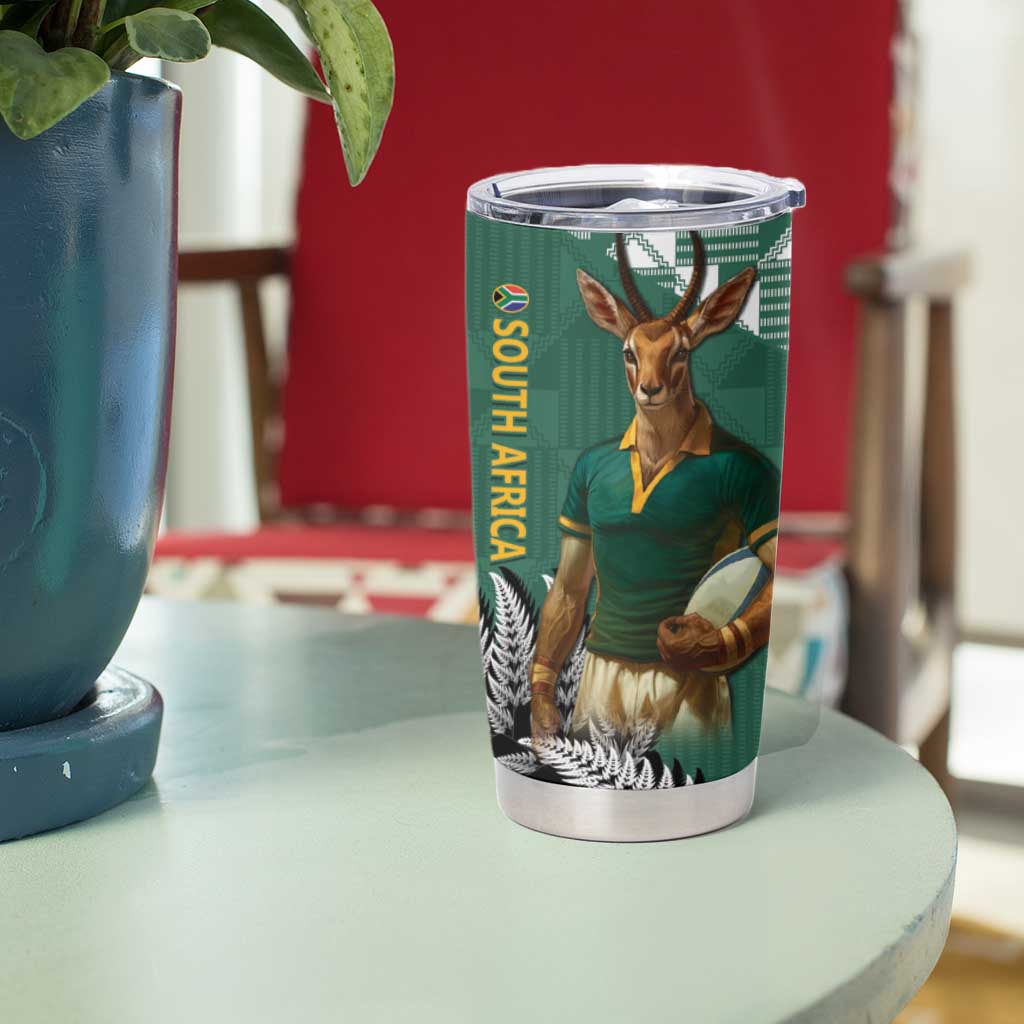 New Zealand South Africa Rugby Tumbler Cup Springboks Kente All Black Maori Together - Polynesian Pride