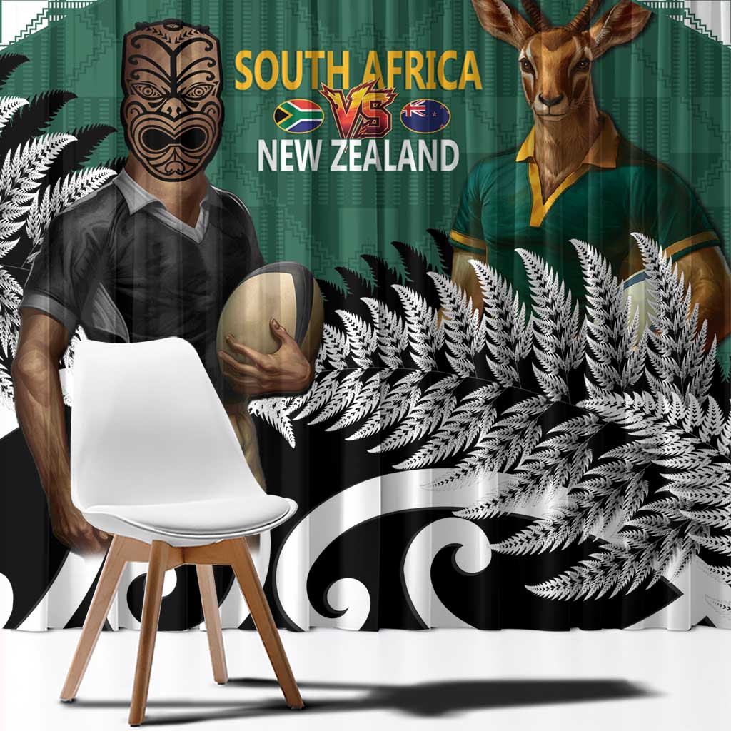 New Zealand South Africa Rugby Window Curtain Springboks Kente All Black Maori Together - Polynesian Pride