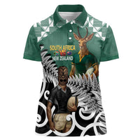 New Zealand South Africa Rugby Custom Women Polo Shirt Springboks Kente All Black Maori Together - Polynesian Pride