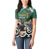 New Zealand South Africa Rugby Custom Women Polo Shirt Springboks Kente All Black Maori Together - Polynesian Pride