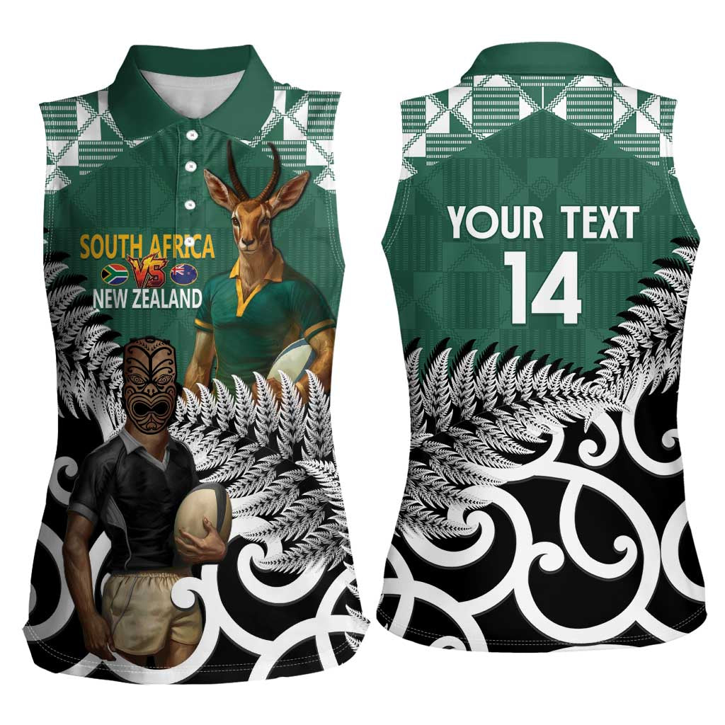 New Zealand South Africa Rugby Custom Women Sleeveless Polo Shirt Springboks Kente All Black Maori Together - Polynesian Pride