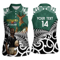 New Zealand South Africa Rugby Custom Women Sleeveless Polo Shirt Springboks Kente All Black Maori Together - Polynesian Pride