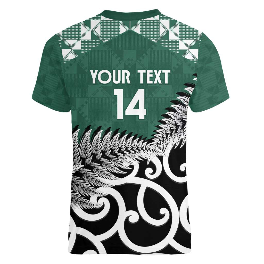 New Zealand South Africa Rugby Custom Women V-Neck T-Shirt Springboks Kente All Black Maori Together - Polynesian Pride