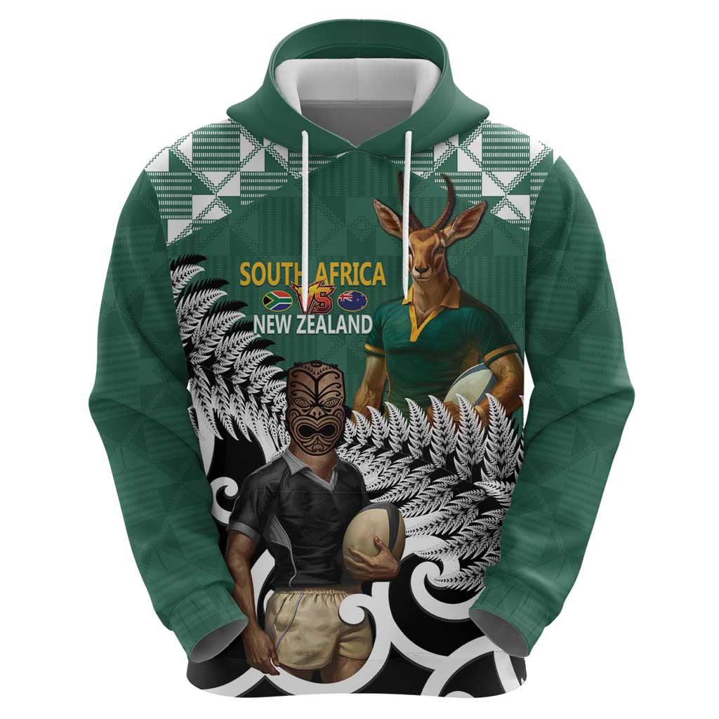 New Zealand South Africa Rugby Custom Zip Hoodie Springboks Kente All Black Maori Together - Polynesian Pride