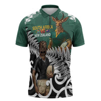 New Zealand South Africa Rugby Custom Zipper Polo Shirt Springboks Kente All Black Maori Together - Polynesian Pride
