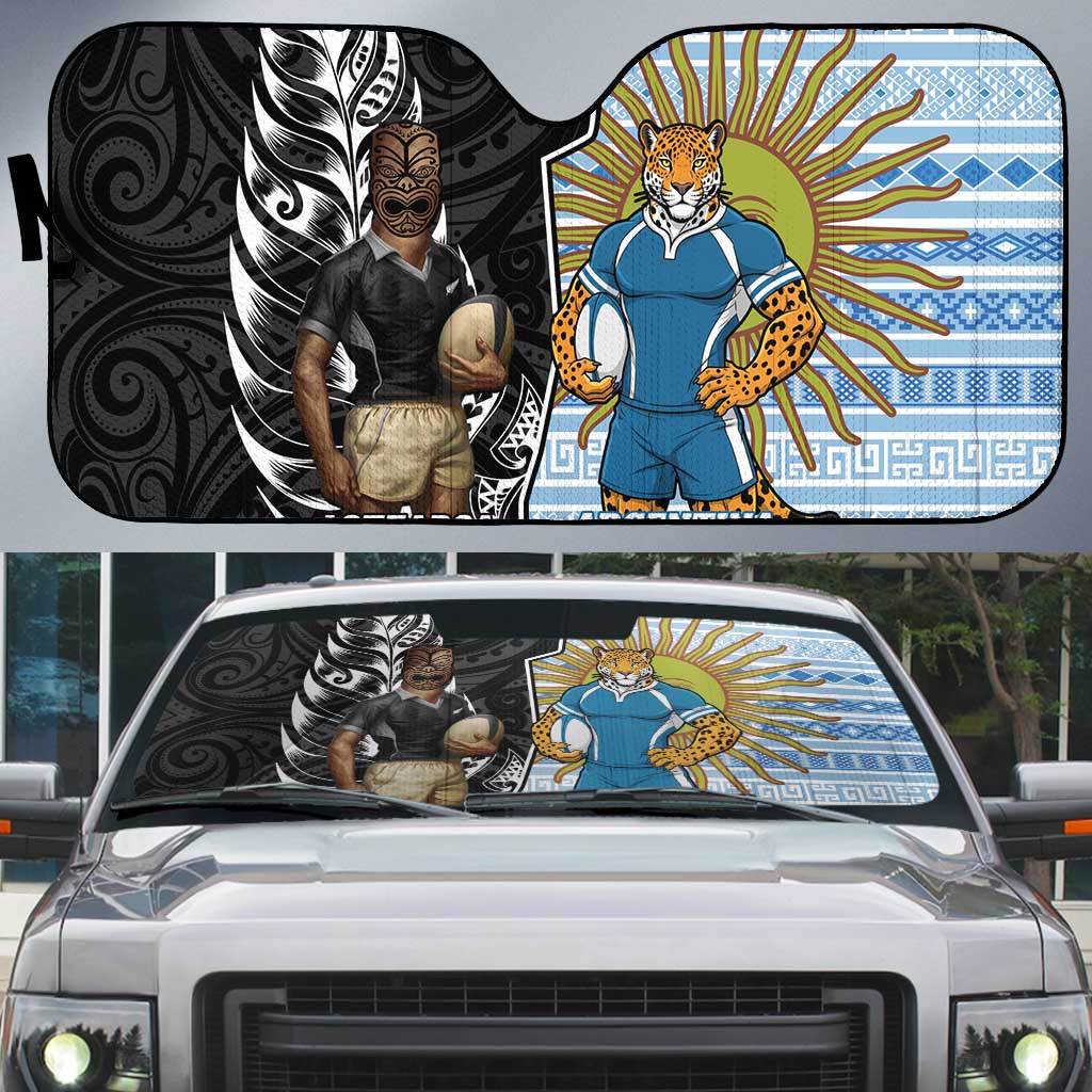 New Zealand Argentina Rugby Auto Sun Shade 2025 Los Pumas All Black Together - Polynesian Pride