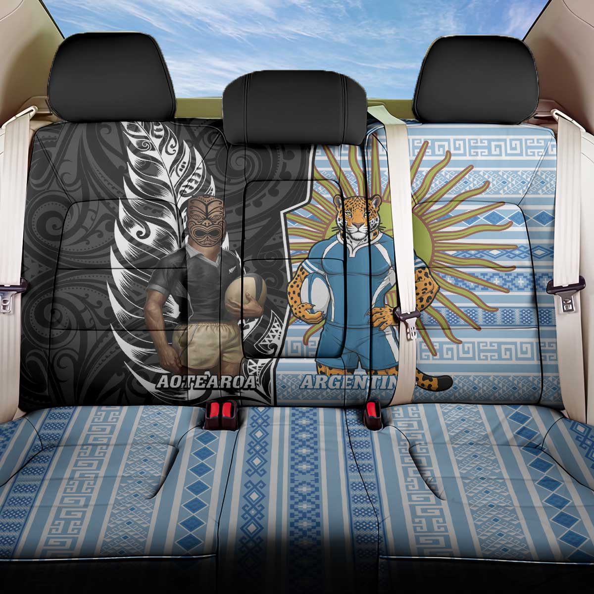New Zealand Argentina Rugby Back Car Seat Cover 2025 Los Pumas All Black Together - Polynesian Pride