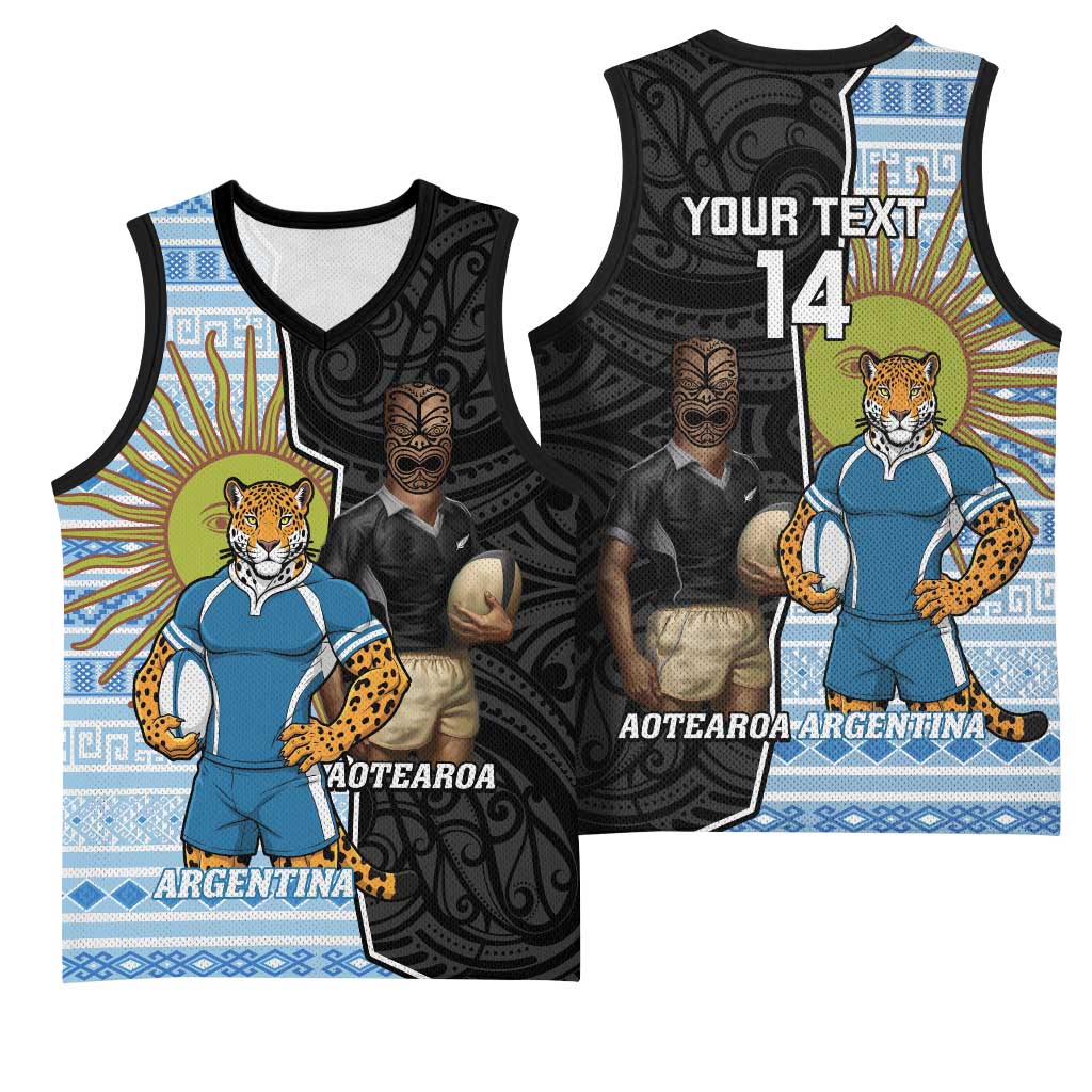 New Zealand Argentina Rugby Custom Basketball Jersey 2025 Los Pumas All Black Together - Polynesian Pride