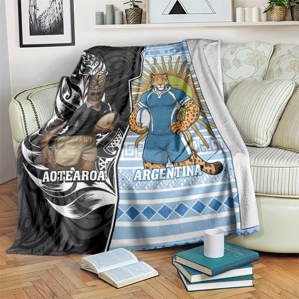 New Zealand Argentina Rugby Blanket 2025 Los Pumas All Black Together - Polynesian Pride