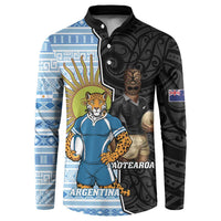 New Zealand Argentina Rugby Custom Button Sweatshirt 2025 Los Pumas All Black Together - Polynesian Pride