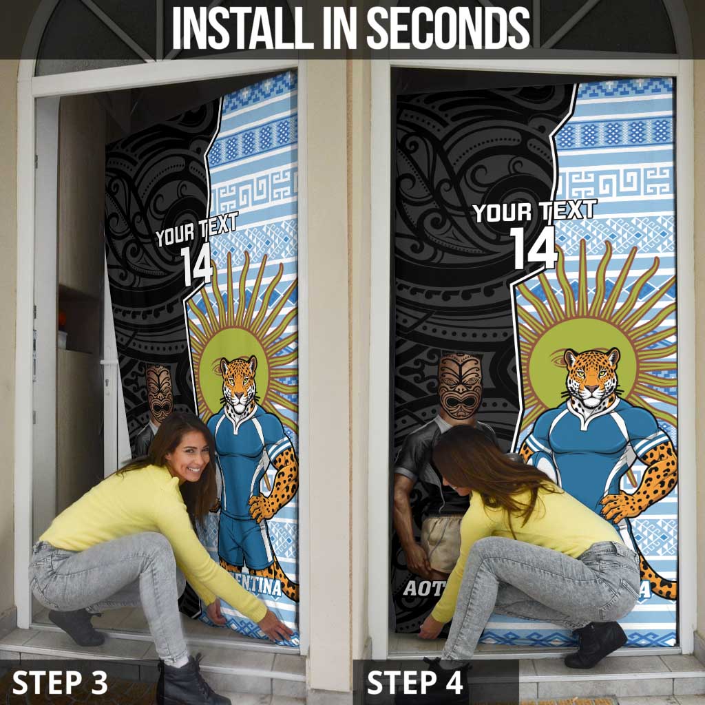 New Zealand Argentina Rugby Door Cover 2025 Los Pumas All Black Together - Polynesian Pride