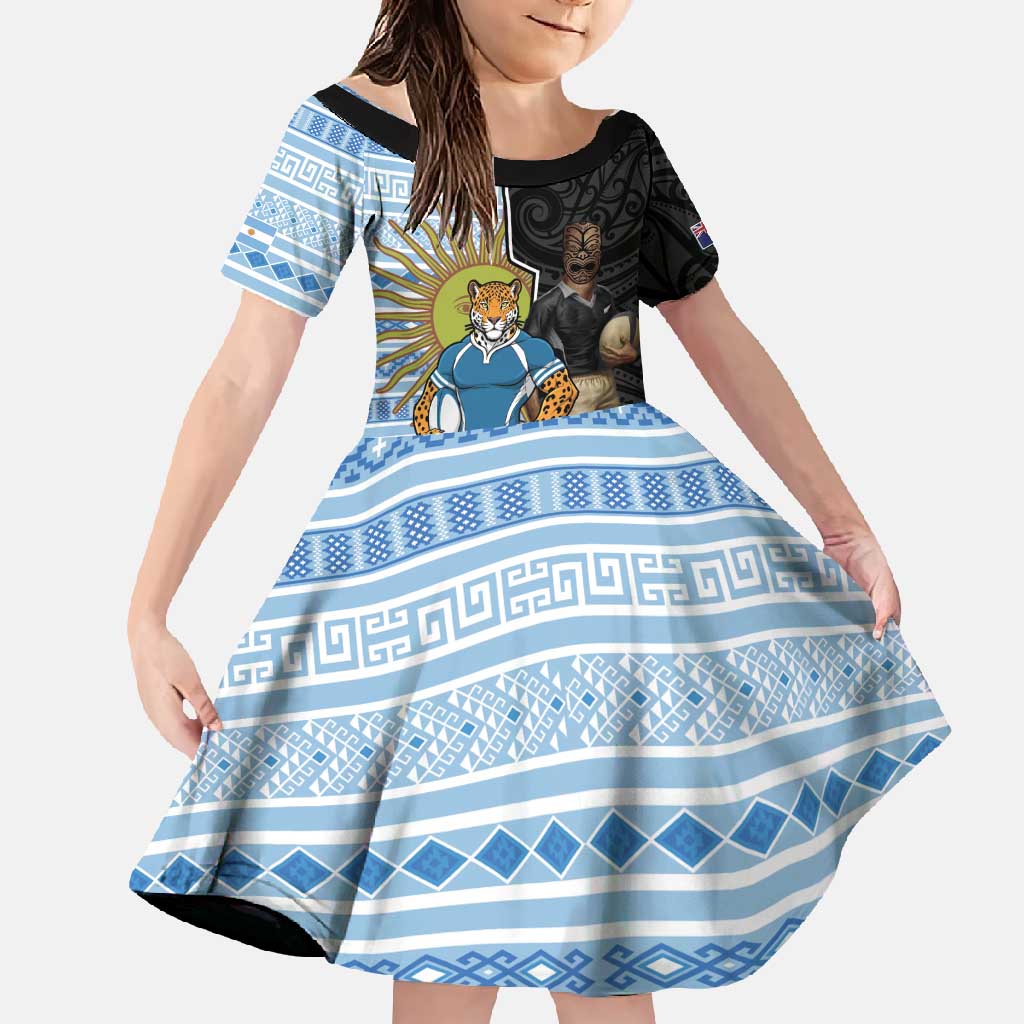 New Zealand Argentina Rugby Custom Family Matching Mermaid Dress and Hawaiian Shirt 2025 Los Pumas All Black Together - Polynesian Pride