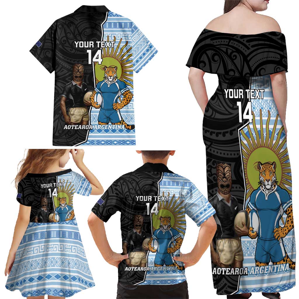 New Zealand Argentina Rugby Custom Family Matching Off Shoulder Maxi Dress and Hawaiian Shirt 2025 Los Pumas All Black Together - Polynesian Pride